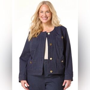NWT PLUS SIZE DENIM COLLARLESS JACKET